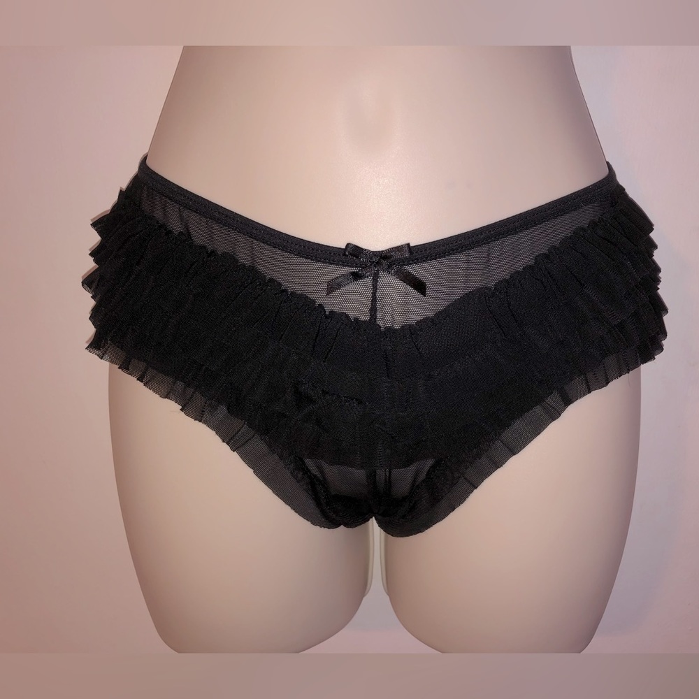 Vintage Y2K Black Sheer Ruffle Cheeky Panties
